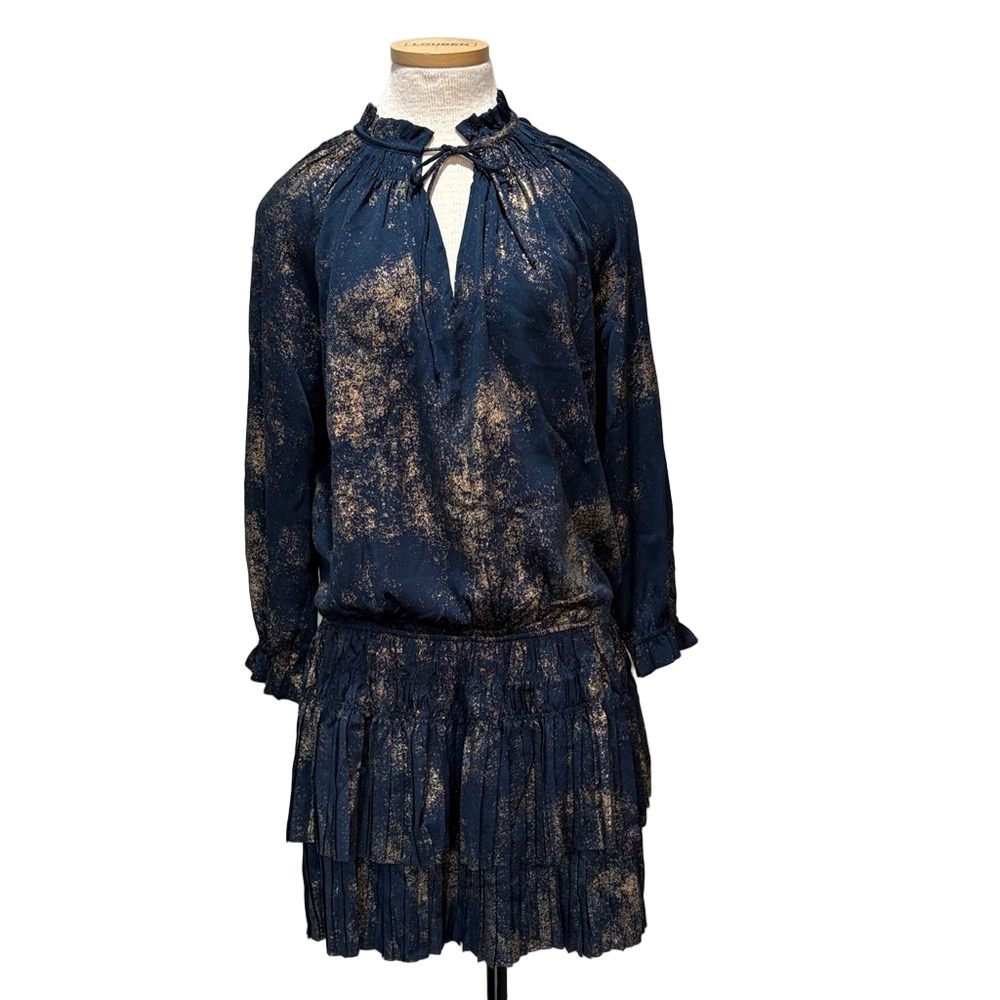 Current Air sz L blue with gold NWT dress with tiered ruffle